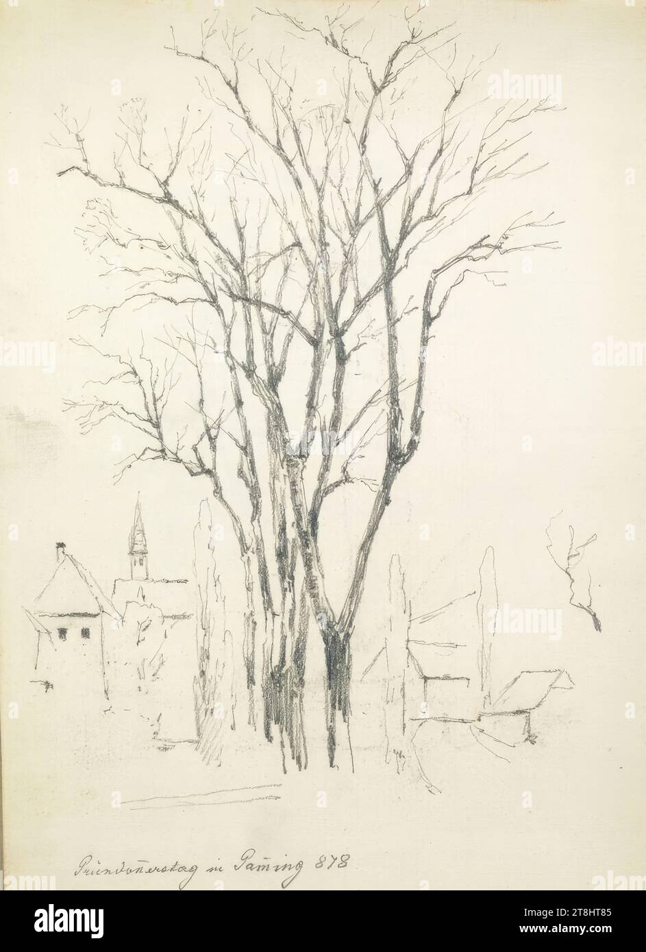 Maundy Thursday in Gaming, Sketchbook Hörmann Theodor von ; 28 pages paginées, Theodor von Hörmann, Imst 1840 - 1895 Graz, 1878, Sketchbook : 1877-1878, dessin, crayon, feuille : 21 cm x 13,9 cm, l.l. 'Maundy Thursday in Gaming 878', crayon Banque D'Images
