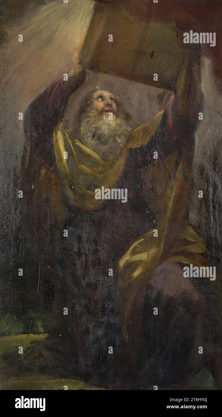Moïse avec les tablettes de la loi, Ignaz Unterberger, Cavalese 1742/48 - 1797 Vienne, dessin, huile sur toile, section passe-partout : 32,6 × 18,8 cm, Autriche Banque D'Images