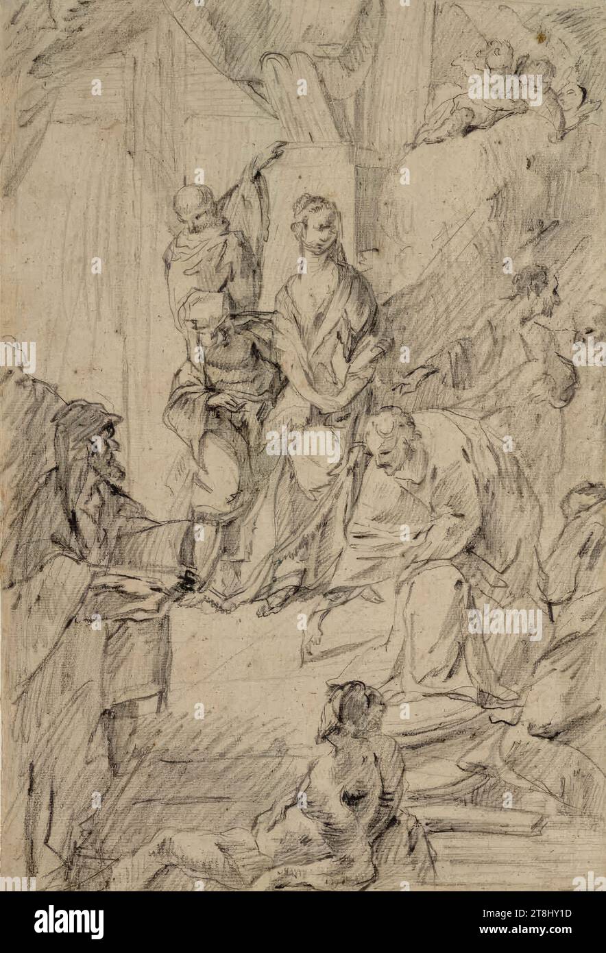 Christ et l'adultère, Lucas Stipperger, Vienne 1755 - 1806 Vienne, 1775/80s?, dessin, crayon graphite, craie noire, 33 x 22 cm, Autriche Banque D'Images