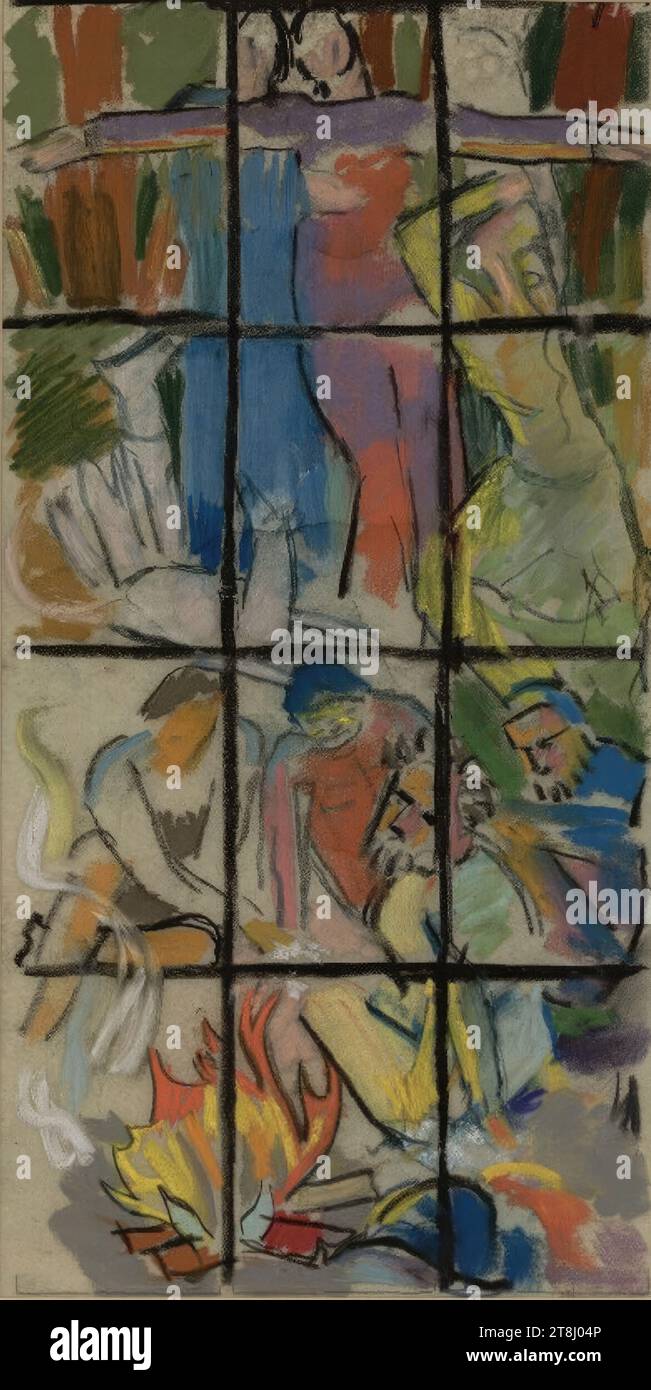 Crucifixion, Franz Wiegele, Nötsch 1887 - 1944 Nötsch, avant 1937, dessin, fusain, crayon de couleur, découpe du montage : 40,5 x 20,6 cm Banque D'Images