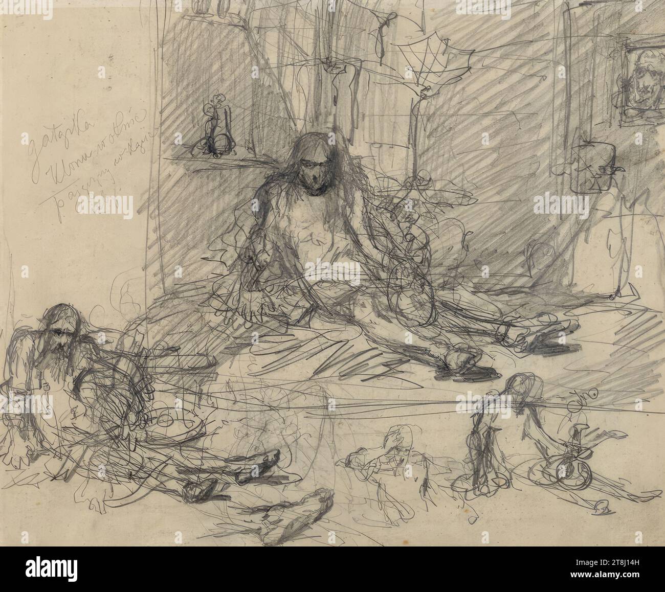 Prisonnier, dessins, Jan Matejko, Pologne, 1838 - 1893, dessin, crayon, passe-partout : 215 x 262 mm, l.o. Légende en polonais Banque D'Images