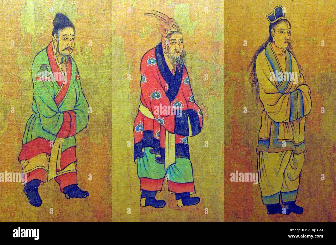 Peinture de la dynastie Tang du 7e siècle des envoyés des trois Royaumes de Corée : Baekje, Goguryeo et Silla, par Yan Liben Banque D'Images