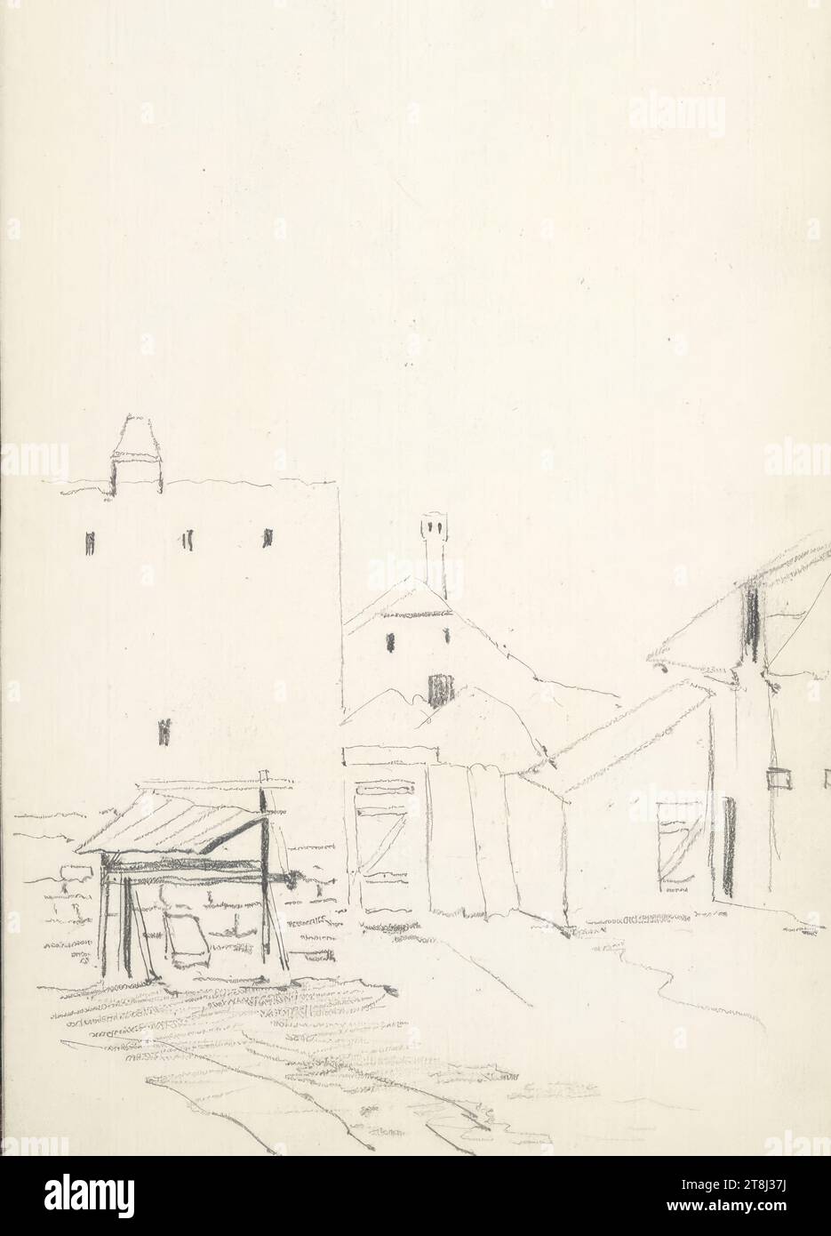 Backyard, in Siófok?, Hörmann Theodor von's Sketchbook ; 18 pages paginées, Theodor von Hörmann, Imst 1840 - 1895 Graz, 1872?, dessin, crayon, feuille : 20,6 cm x 12,6 cm Banque D'Images