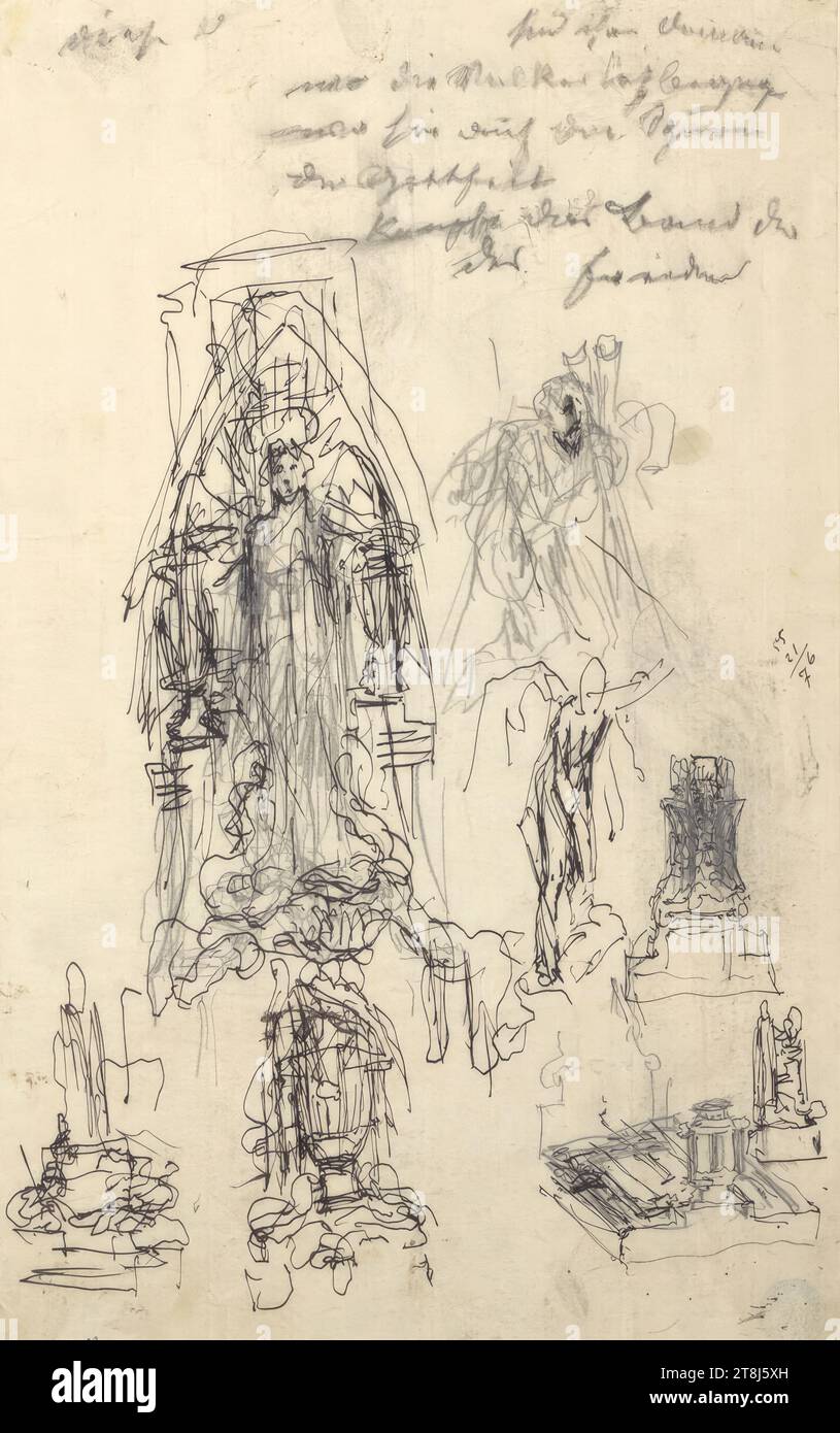 Études de monuments, Rudolf Weyr, Vienne 1847 - 1914 Vienne, dessin, crayon, encre, stylo, papier calque, 34 × 21 cm, sans inscription détaillée ; M. '55/21/76, Autriche Banque D'Images