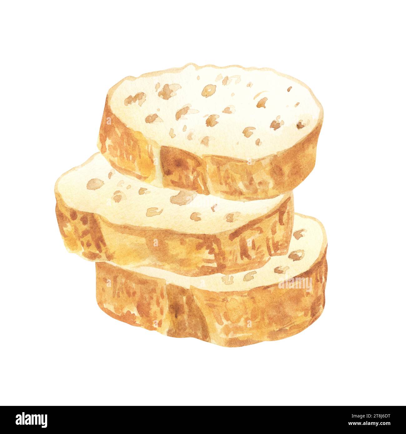 Aquarelle illustration alimentaire tranches de baguette de pain. Dessiné à la main isolé sur fond blanc. Pour la conception de menu, logo, café, restaurant Banque D'Images