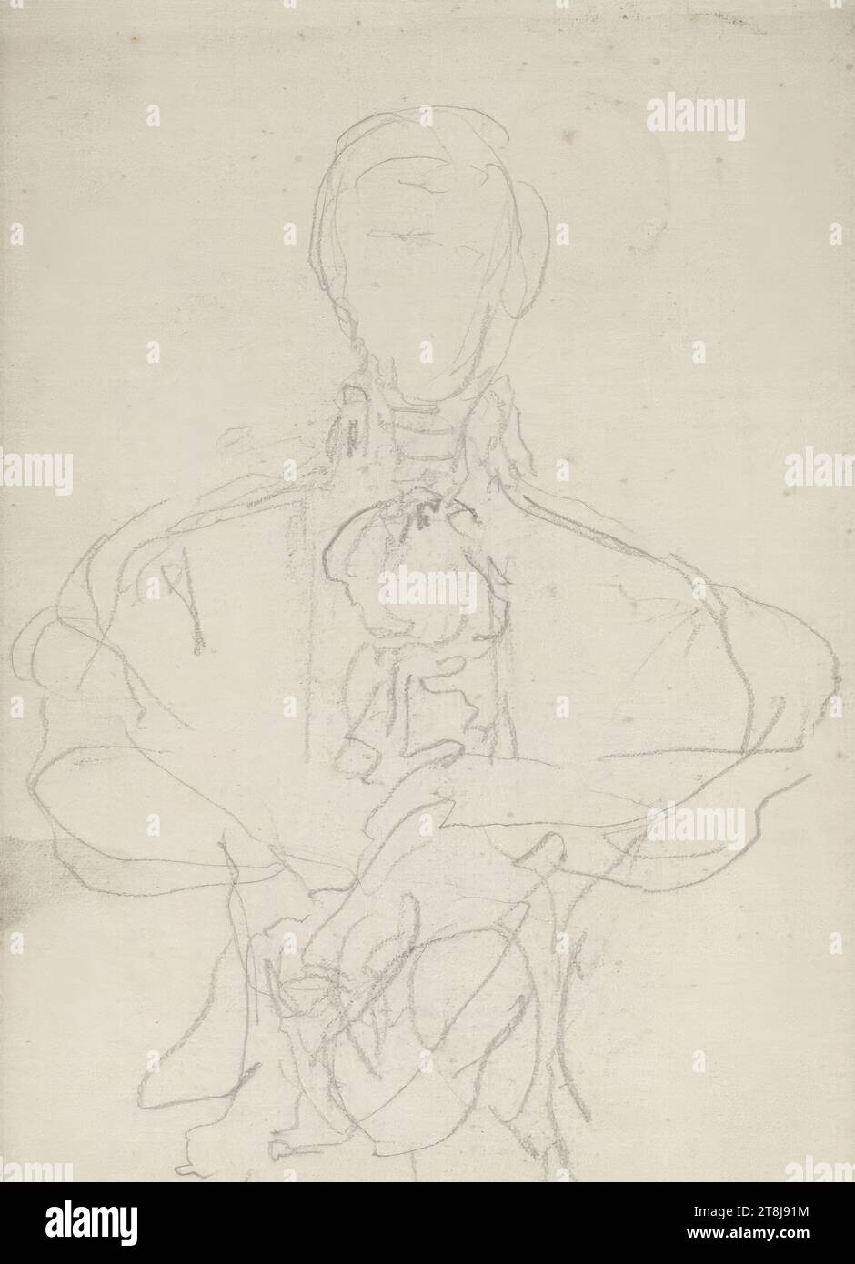 Croquis d'un buste, carnet Swoboda Emerich Alexius ; 54 pages paginées, page 51 manquante, et 4 dessins collés, pages 53a-53d, Emerich Alexius Swoboda, Enzenreith-Wörth 1849 - 1920 Vienne, 1892, dessin, crayon, feuille : 17 x 11,1 cm, Autriche Banque D'Images