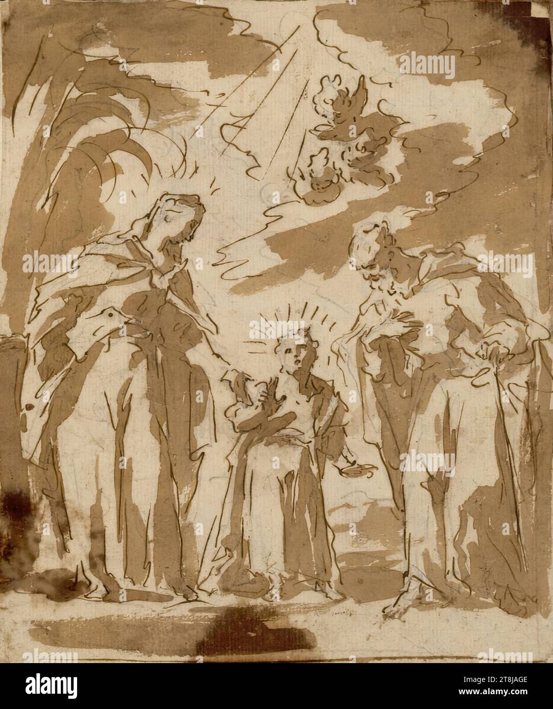 Le retour de la Sainte famille d'Egypte, Gasparo Diziani, Belluno 1689 - Venise 1767, dessin, craie ; plume ; tacked; les coins droits sont manquants, 22,9 x 18,7 cm, pas de Zatzka SZ Banque D'Images