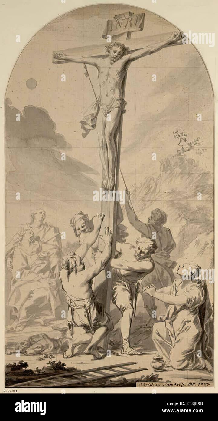 Crucifixion, Johann Christian Sambach, Vienne 1761 - 1797/99 Vienne, 1779, dessin, pinceau en gris, lavé, 41,6 x 22,7 cm, Autriche Banque D'Images