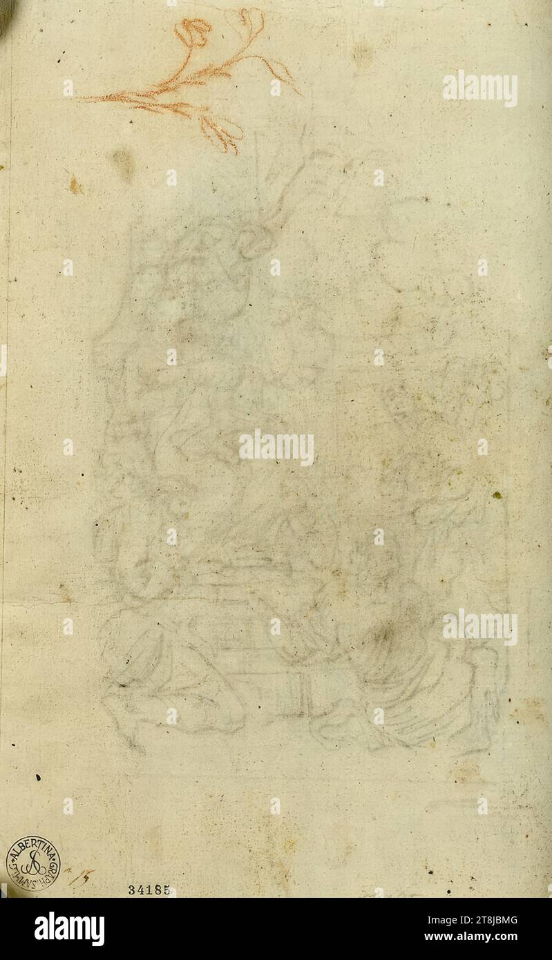 Plante de craie rouge, dessin, fusain ; plume ; Une pièce insérée en haut à droite, 26,8 x 18,9 cm Banque D'Images