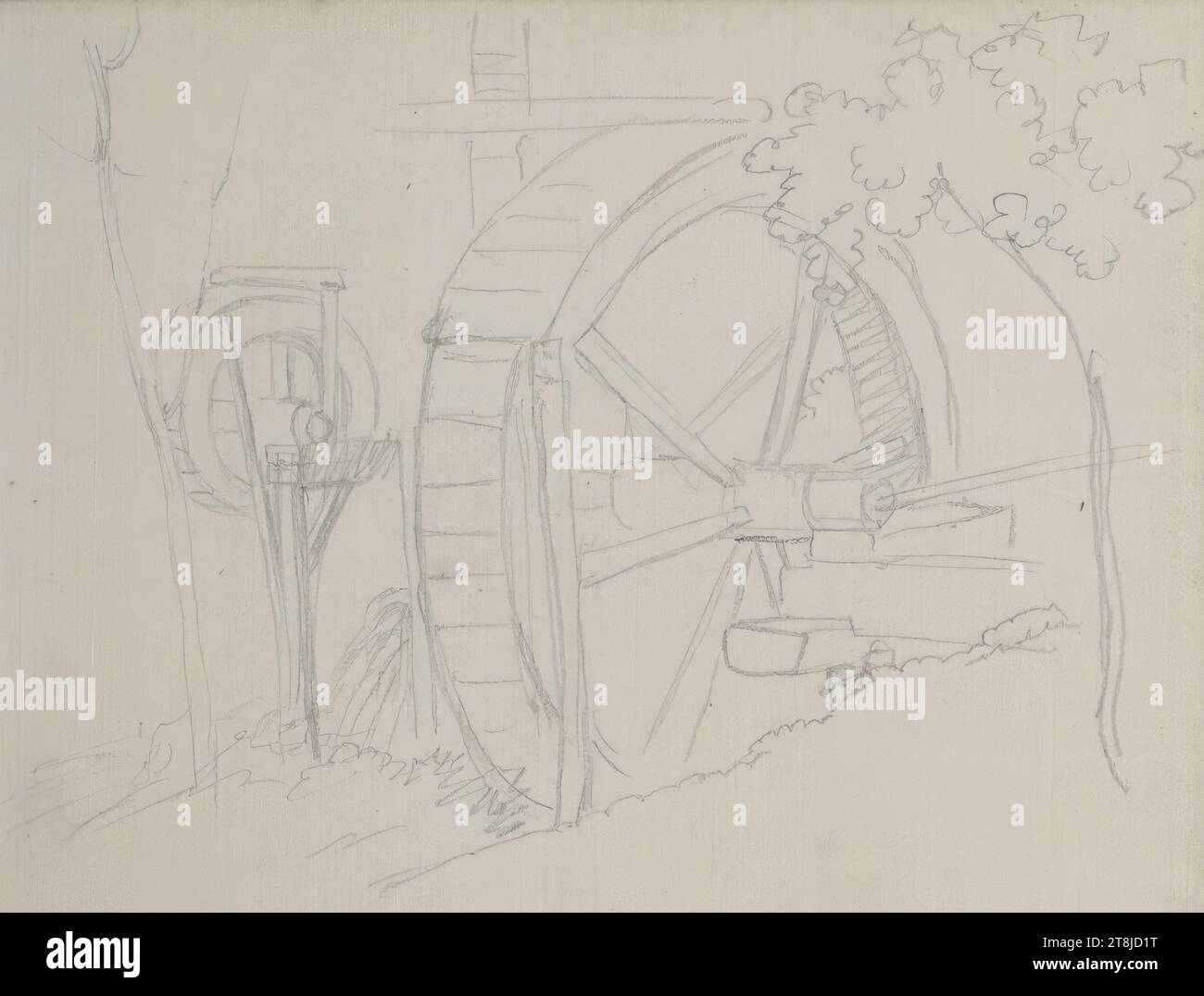 Croquis d'une roue de moulin, carnet de croquis Höfel Blasius III ; 62 pages paginées, Blasius Höfel, Vienne 1792 - 1863 Aigen BEI Salzburg, carnet de croquis : 1820-1822, dessin, crayon, feuille : 10,4 cm x 13 cm, Autriche Banque D'Images