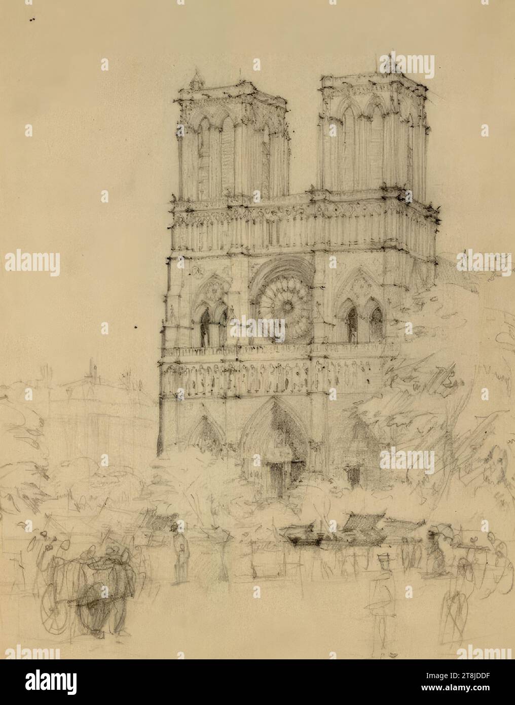 Paris, notre Dame, façade, Otto Straeche, Autriche 1889, - 1945, dessin, crayon, découpe de monture : 25,5 x 19,5 cm, 10 1/16 x 7 11/16 po Banque D'Images