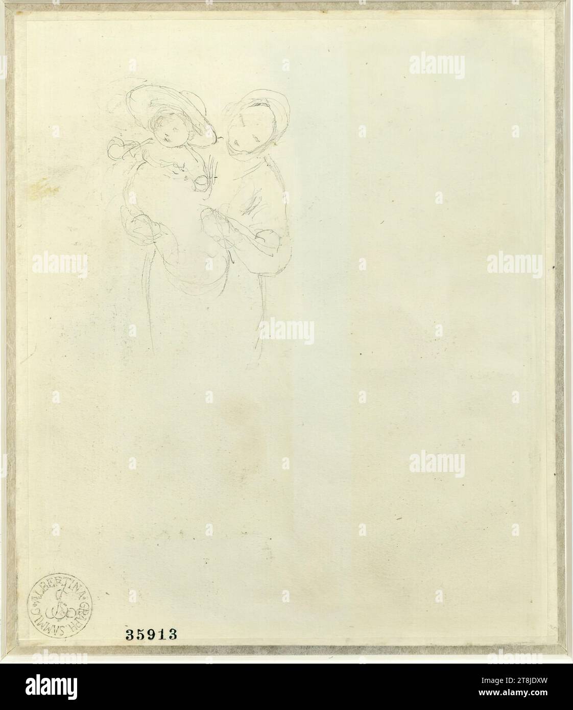 Mère et enfant, feuille de 'Lichtenstein album', dit album Fendi, Peter Fendi, Vienne 1796 - 1842 Vienne, vers 1837, dessin, crayon, 15,3 x 13 cm, Autriche Banque D'Images