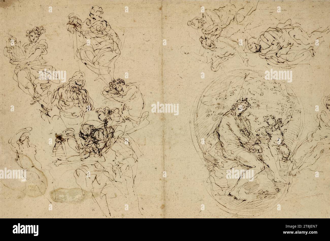 Croquis divers, Donato Creti, Cremona 1671 - 1749 Bologne, dessin, stylo ; pli central, 28,5 x 39,0 cm Banque D'Images