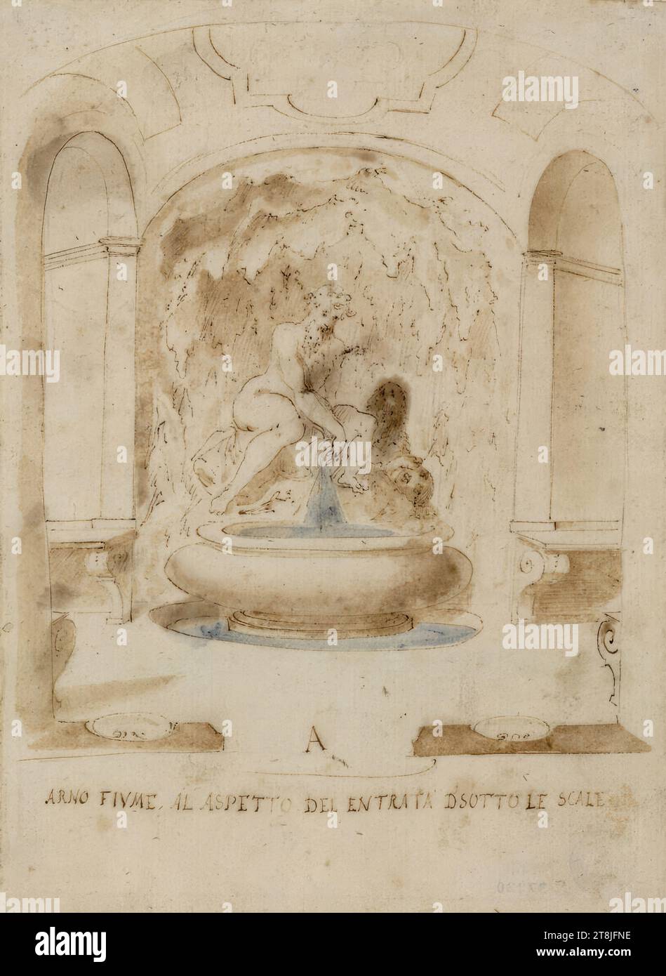 Pratolino, Piano terreno, Giovanni Guerra, Modène vers 1540/44 - 1618 Rome, vers 1598, dessin, plume, bister, lavage, drap : 22,6 cm x 16,5 cm Banque D'Images
