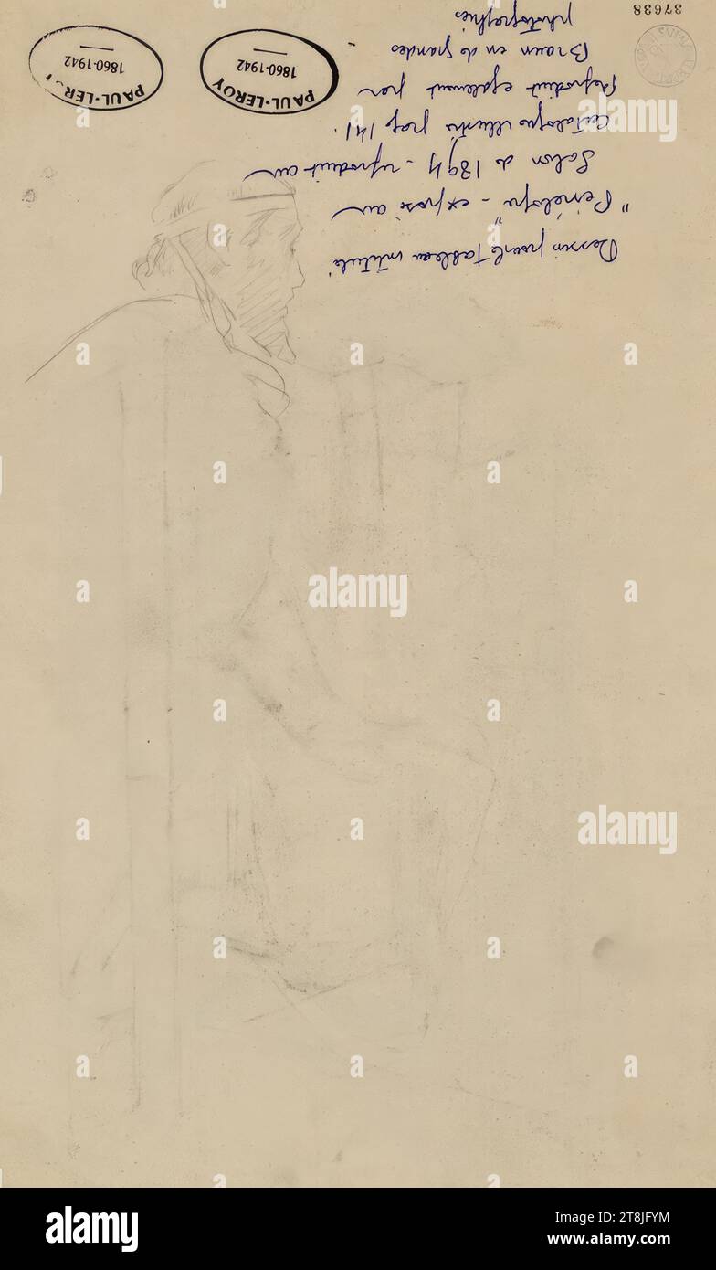 Assis, barbu face à droite, Ulysse ?, Paul Alexandre Alfred Leroy, Paris 1860 - 1942 Paris, vers 1894, dessin, crayon, 31 x 19,7 cm, droite. 2x Paul Leroy 1860-1942, inscription manuscrite au stylo à bille : 'dessin pour le tableau intitled / 'Pénélope' - exposé au / salon de 1894 - reproduit au / Catalog illustré page 141. / Produit égal par / Braun en de grandes / Photographs Banque D'Images