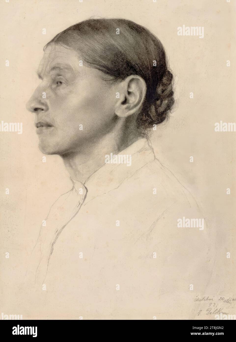 Femme d'ouvrier, Emilie MedizPelikan, Vöcklabruck 1861 - 1908 Dresde, 20-05-1893, dessin, crayon, 23 x 16,8 cm, 9 1/16 x 6 5/8 in., r.r. 'Chotebor Mai 20 / 93 / E. Pelikan Banque D'Images