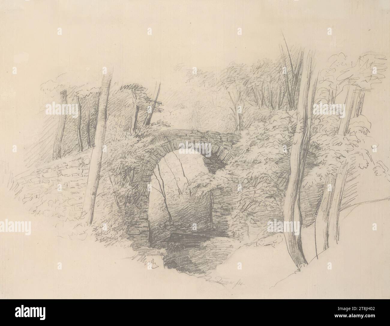 Pont forestier en pierre, carnet de croquis Toma Matthias Rudolf ; 29 croquis au crayon collés, pages du livre collé paginate, Matthias Rudolf Toma, Vienne 1792 - 1869 Vienne, dessin, crayon, feuille : 17,6 cm x 23 cm, Autriche Banque D'Images