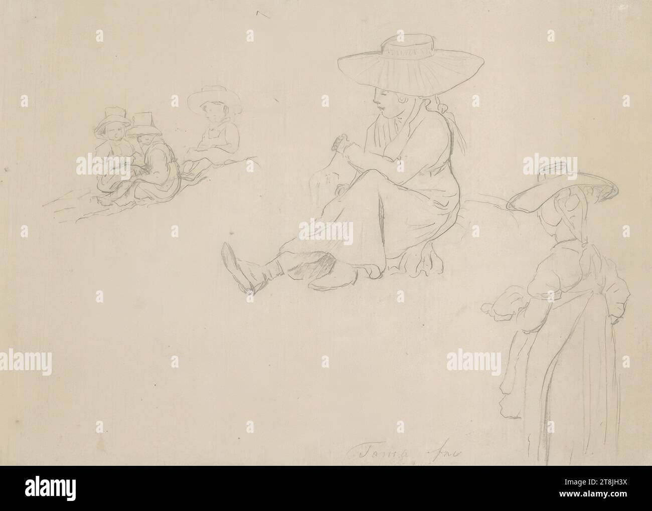 Diverses études de poses de plusieurs figures assis et debout, carnet de croquis Toma Matthias Rudolf ; 53 croquis collés au crayon, pages collées de livres paginées, Matthias Rudolf Toma, Vienne 1792 - 1869 Vienne, dessin, crayon, feuille : 11,8 cm x 16,7 cm, Autriche Banque D'Images