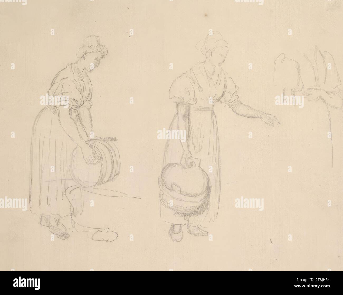 Laveuse dans diverses poses, carnet de croquis Toma Matthias Rudolf ; 53 croquis collés au crayon, pages collées de livres paginées, Matthias Rudolf Toma, Vienne 1792 - 1869 Vienne, dessin, crayon, feuille : 11,5 cm x 13,9 cm, Autriche Banque D'Images
