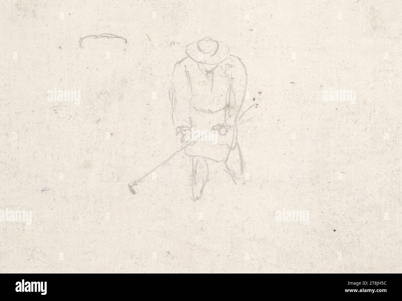 Homme penché en avant avec chapeau et canne, carnet de croquis Toma Matthias Rudolf ; 53 croquis collés au crayon, pages collées du livre paginées, Matthias Rudolf Toma, Vienne 1792 - 1869 Vienne, dessin, crayon, feuille : 5,8 cm x 8,4 cm, Autriche Banque D'Images