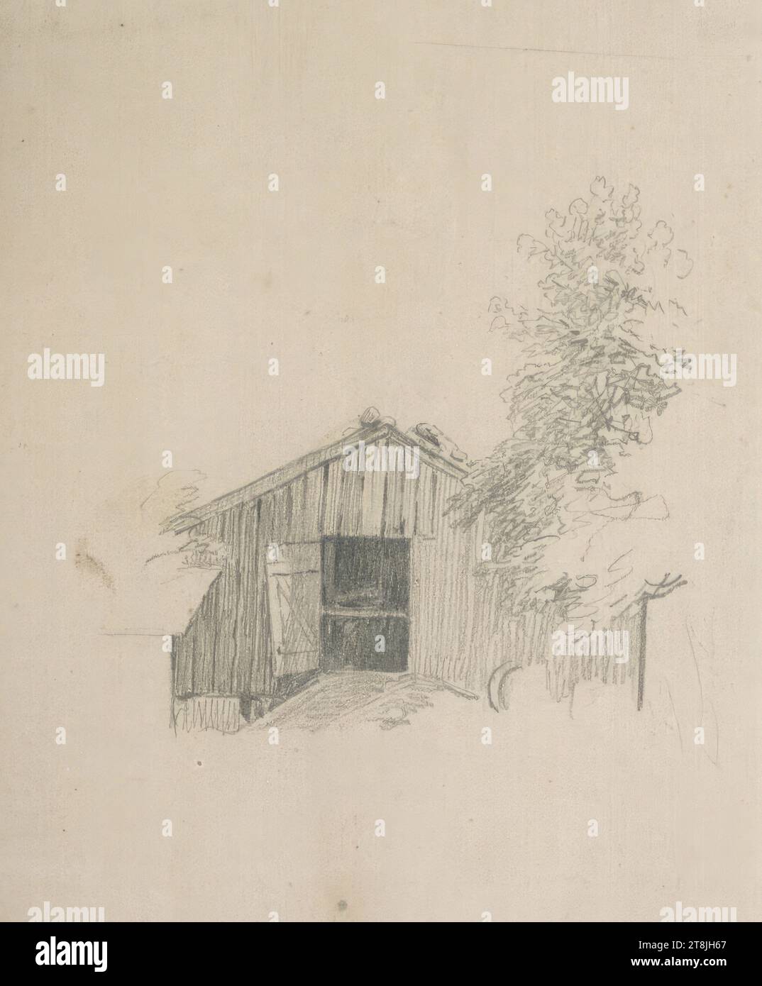 Barn, carnet de croquis Toma Matthias Rudolf ; 53 croquis collés au crayon, pages collées du livre paginées, Matthias Rudolf Toma, Vienne 1792 - 1869 Vienne, dessin, crayon, feuille : 13 cm x 10,2 cm, Autriche Banque D'Images