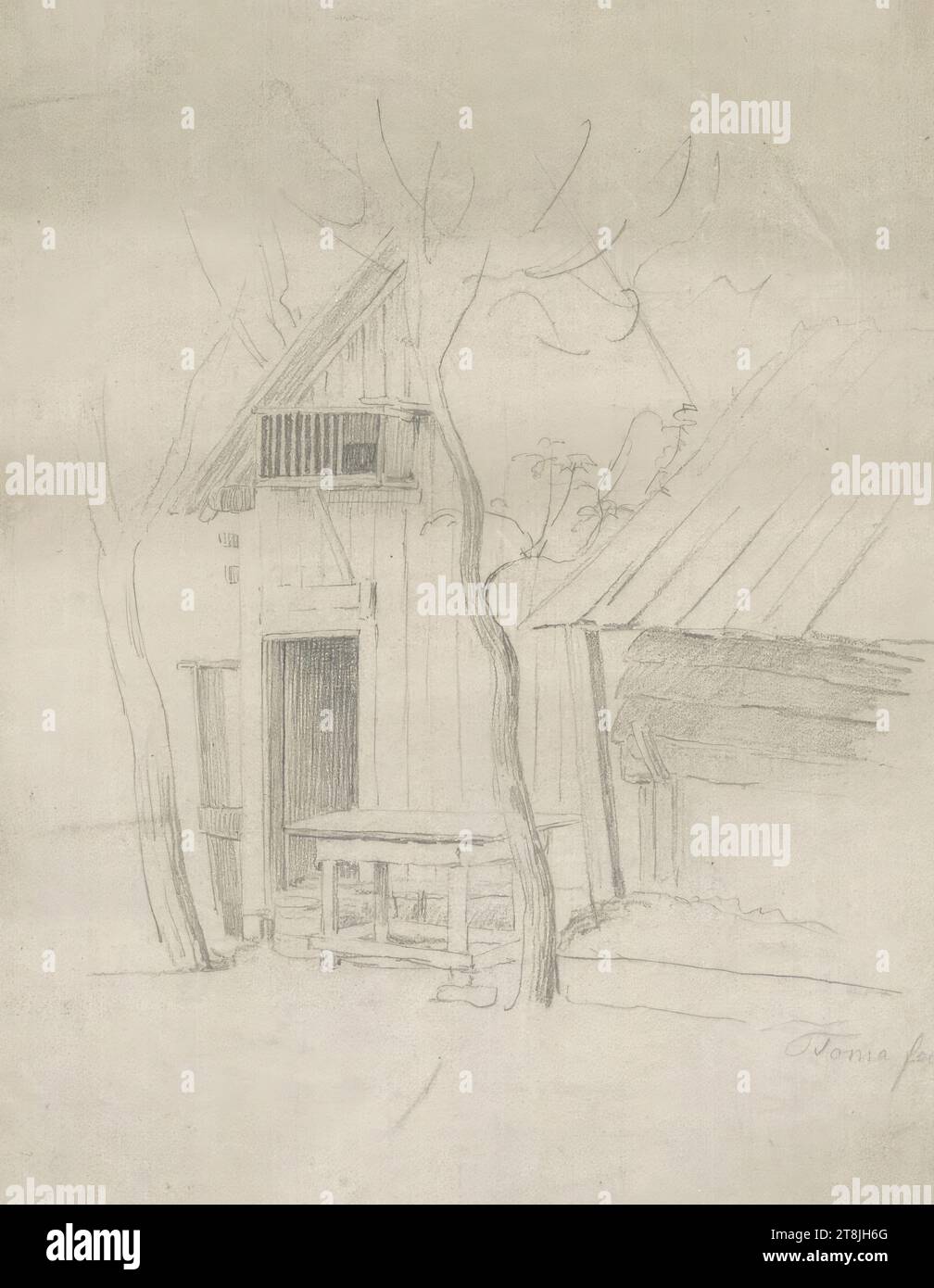 Maison de campagne, carnet de croquis Toma Matthias Rudolf ; 53 croquis collés au crayon, pages collées du livre paginées, Matthias Rudolf Toma, Vienne 1792 - 1869 Vienne, dessin, crayon, feuille : 14,5 cm x 11,1 cm, Autriche Banque D'Images