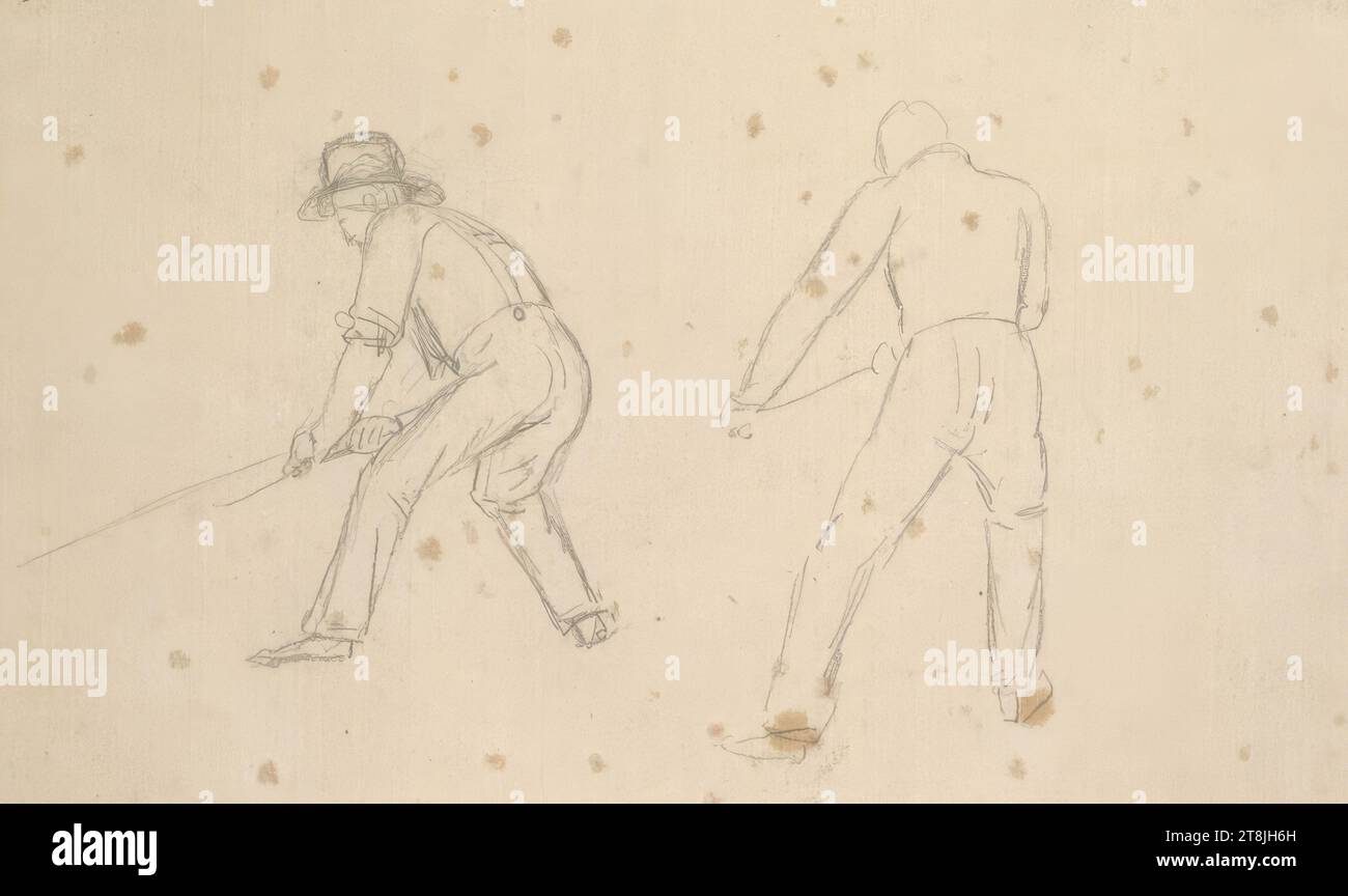 Étude du mouvement de deux fermiers de la fausse, carnet de croquis Toma Matthias Rudolf ; 53 croquis collés au crayon, pages collées de livres paginées, Matthias Rudolf Toma, Vienne 1792 - 1869 Vienne, dessin, crayon, feuille : 10 cm x 16 cm, Autriche Banque D'Images