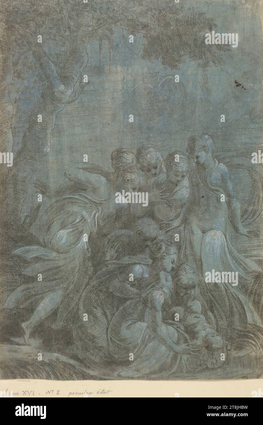 Trouver le garçon Moïse, Andrea Meldolla, appelé Schiavone, Zara, Sebenico, vers 1500/15 - 1563 Venise, estampe, gravure sur papier bleu préparé, rehaussée de blanc, feuille : 20,2 x 14,3 cm, pas de timbre de collection Duc Albert de Saxe-Teschen Banque D'Images Trouver le garçon Moïse, Andrea Meldolla, appelé Schiavone, Zara, Sebenico, vers 1500/15 - 1563 Venise, estampe, gravure sur papier bleu préparé, rehaussée de blanc, feuille : 20,2 x 14,3 cm, pas de timbre de collection Duc Albert de Saxe-Teschen Banque D'Images