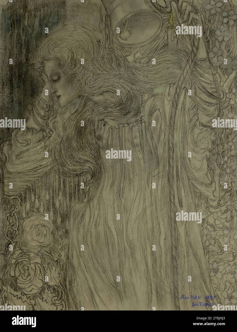 Le rêveur, Jan Toorop, Poerworedjo, Java, 1858 - 1928 la Haye, 1897, dessin, craies noires et colorées sur papier vert, 61,4 x 47,5 cm Banque D'Images