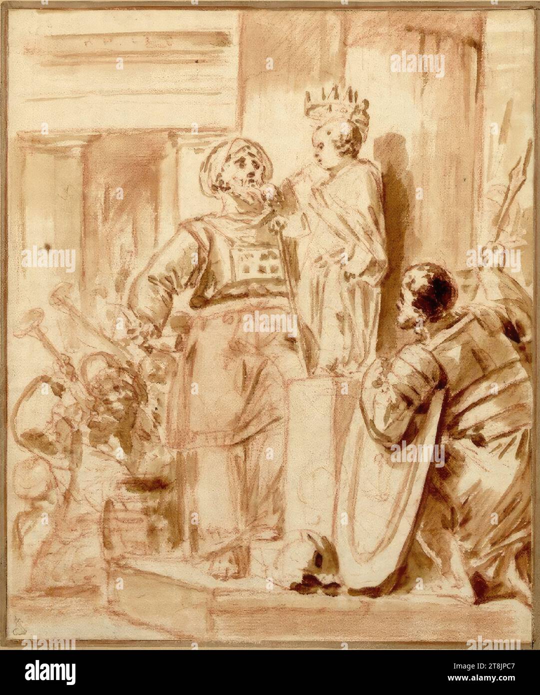 Couronnement du petit Joas dans le temple comme Roi des Juifs, Bernhard Rode, Berlin 1725 - 1797 Berlin, dessin, craie rouge, pinceau brun clair, lavé, 24 x 20 cm, l. Duc Albert de Saxe-Teschen Banque D'Images
