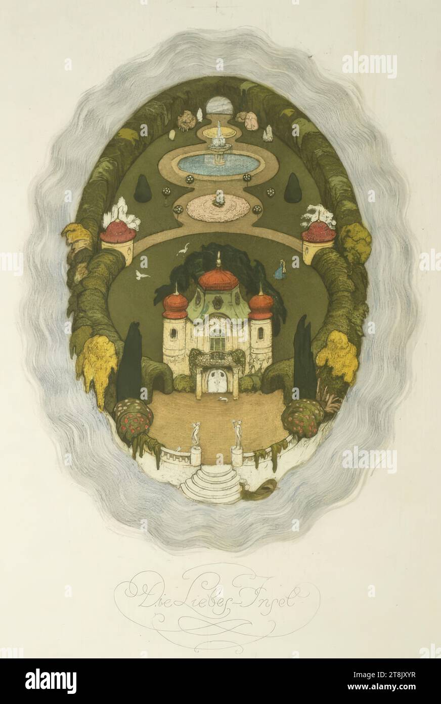 The Love Island, Richard Teschner, Karlsbad 1879 - 1948 Vienne, tirage, gravure couleur, feuille : 37 x 25,3 cm, M.U., en impression, 'Love Island, Autriche Banque D'Images