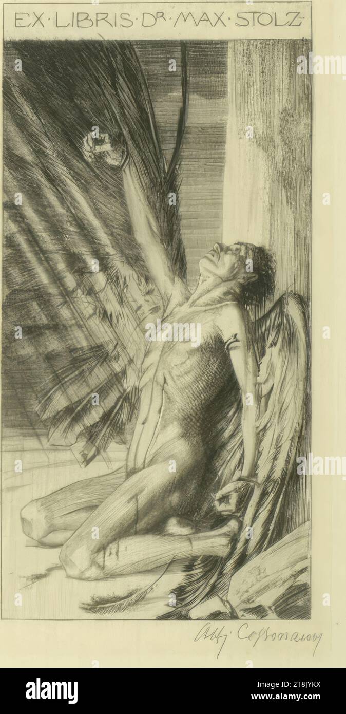 Ex libris Dr. Max Stolz, Alfred Cossmann, Graz 1870 - 1951 Vienne, tirage, gravure, feuille : 28,2 x 19,7 cm, M.o., in print, 'EX LIBRIS DR. MAX STOLZ, Autriche Banque D'Images