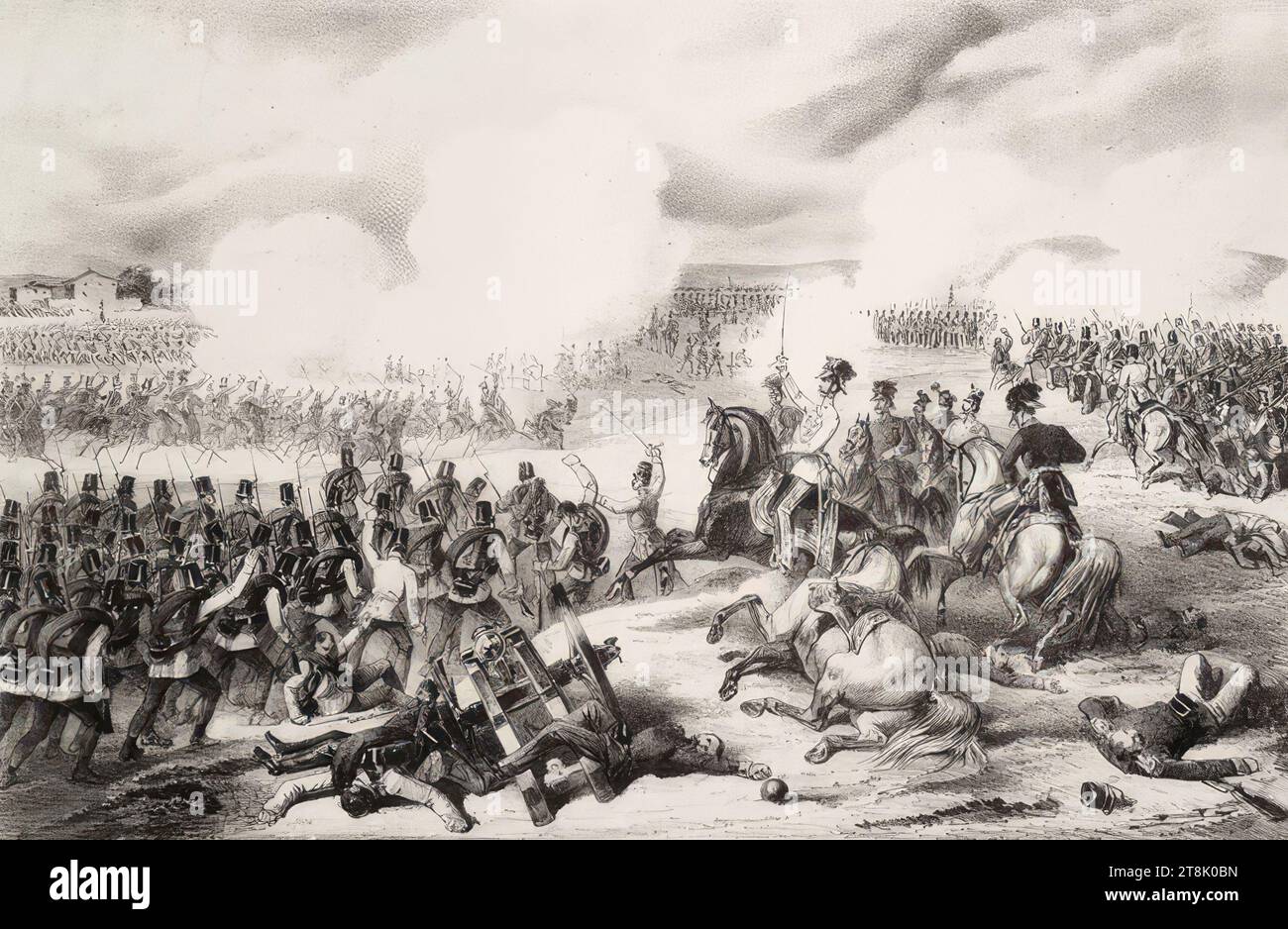 SR Majesté l'Empereur Franz Josef I lui-même conduit les troupes à la réunion à Solferino le 23 juin 1859', 1859/60, impression, lithographie sur papier, feuille : 29,7 × 45 cm, timbre long 'BIBLIOTHÈQUE, DU K.K., MINISTÈRE DE LA POLICE', recto, timbre rond 'LIBRARY OF THE K.K. MINISTER'S COUNCIL PRESIDIUM', recto Banque D'Images