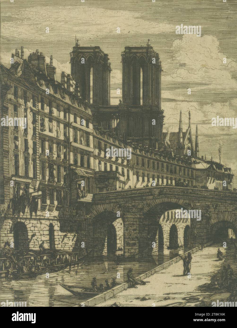 Le petit Pont, vues de Paris, Charles Meryon, Paris 1821 - 1868 Charenton près de Paris, 1850, estampe, gravure, planche : 26 x 19 cm Banque D'Images