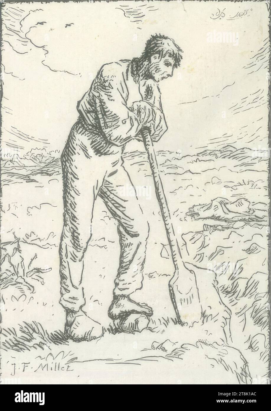 Bêcheur au repos, Jean-François Millet, Gruchy près de Gréville 1814 - 1875 Barbizon, 3e quart du 19e siècle, estampes, gravure sur bois, papier chinois Banque D'Images