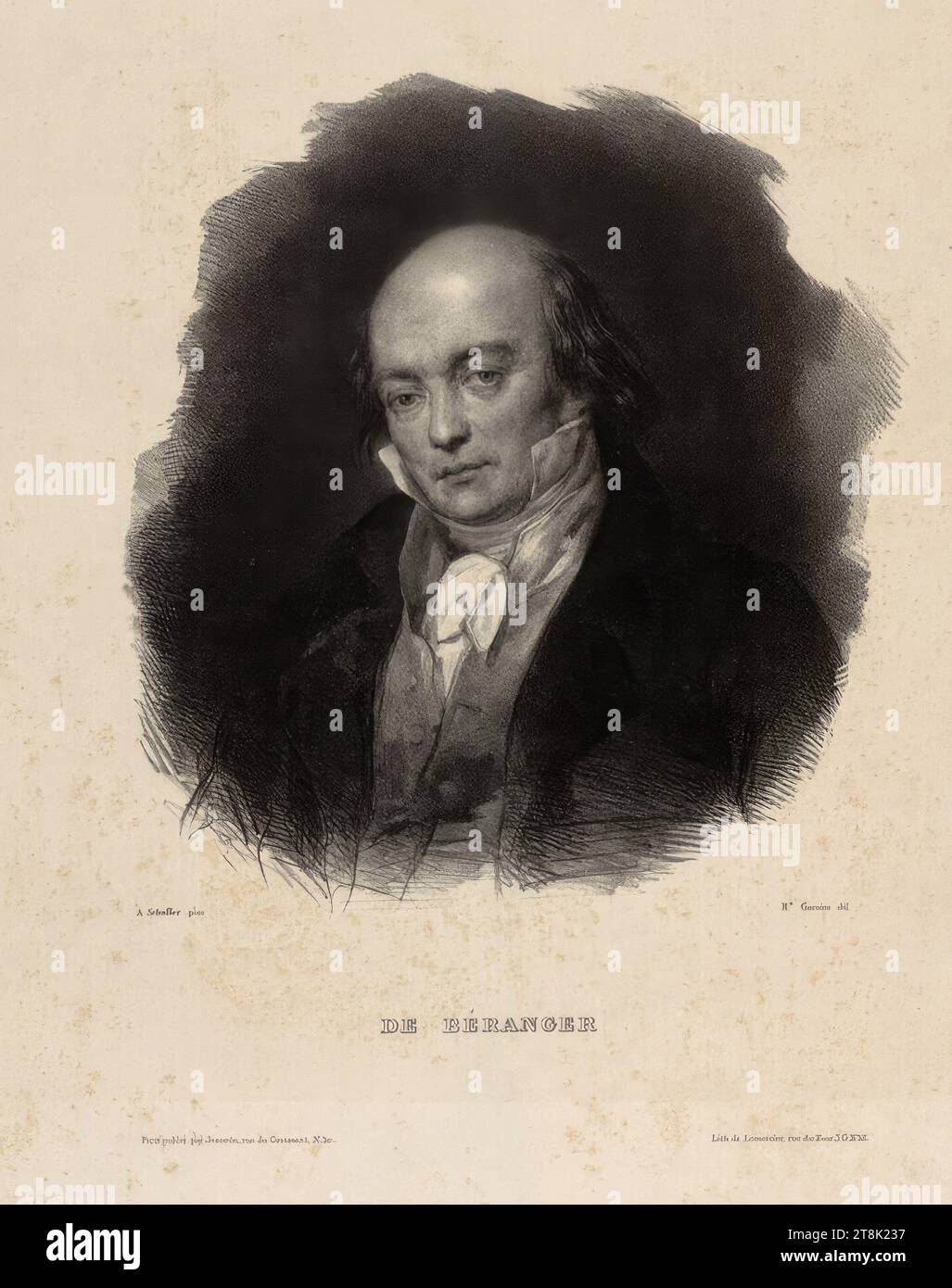 Portrait de Béranger, Hippolyte - Louis Garnier, Paris, France, 1802 - 1855, 1820 - 1855, tirage, lithographie, planche : 23 x 21 cm, l.l. Drystamp 'H.Jeannin Banque D'Images