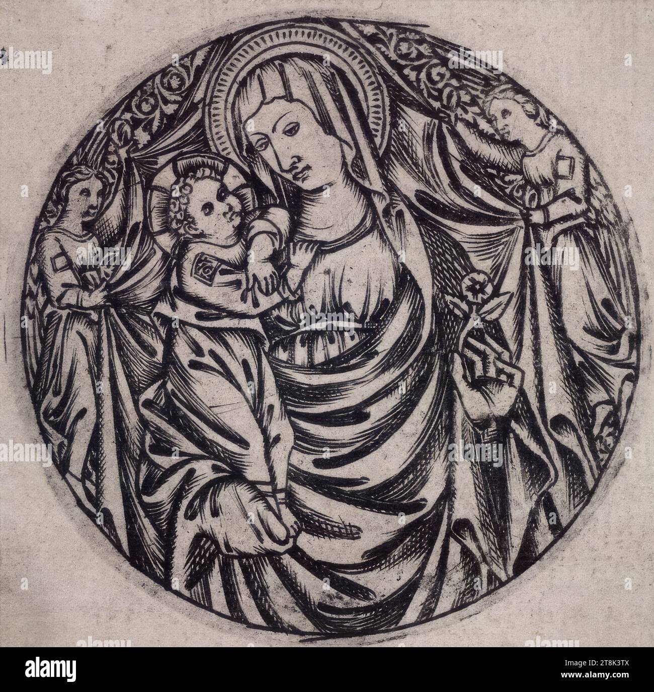 Marie avec le bébé Jésus, Anonyme, 15./16. Siècle, impression, gravure sur cuivre, feuille : 7,8 x 7,9 cm Banque D'Images