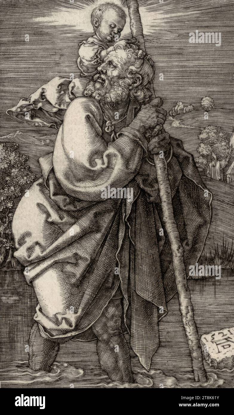 Saint Christophe la tête tournée vers l'arrière, Albrecht Dürer, Nuremberg 1471 - 1528 Nuremberg, 1521, impression, gravure sur cuivre ; feuille est rognée, feuille : 11,9 × 7,6 cm Banque D'Images