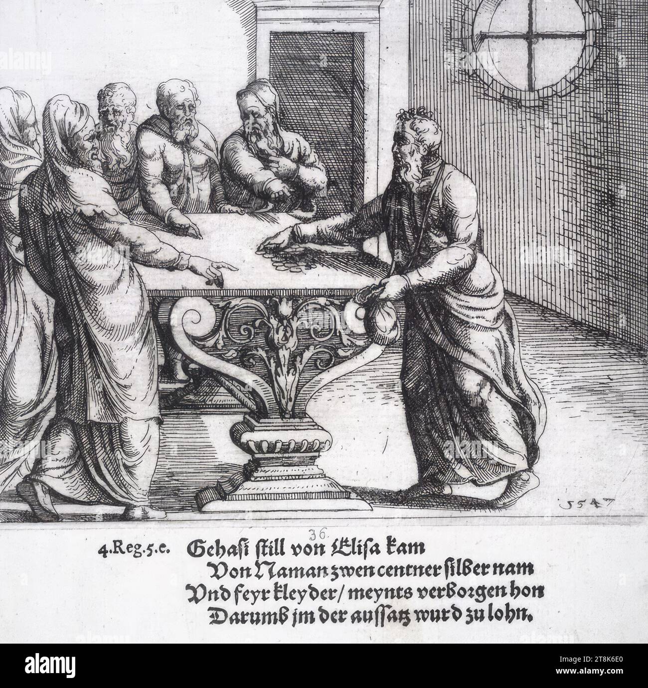 Judas reçoit de l'argent des grands prêtres, Peter Pereny, préface et entrée du Concordantzen ancien et nouvelles Testaments, Vienne 1550, Augustin Hirschvogel, Nuremberg 1503 - 1553 Vienne, 1547, impression, gravure, impression de caractères, Autriche Banque D'Images