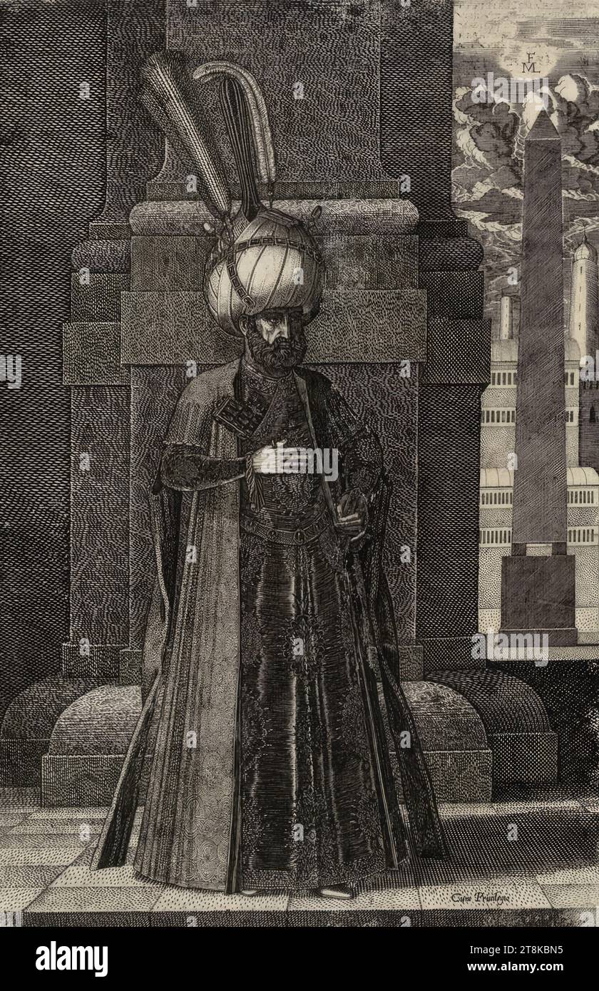 L'ambassadeur Perse Ismael, debout, Melchior Lorch, Flensburg vers 1527 - après 1583 Copenhague, Rome ou Hambourg, 1569, estampe, gravure sur cuivre, feuille : 40 x 27 cm Banque D'Images