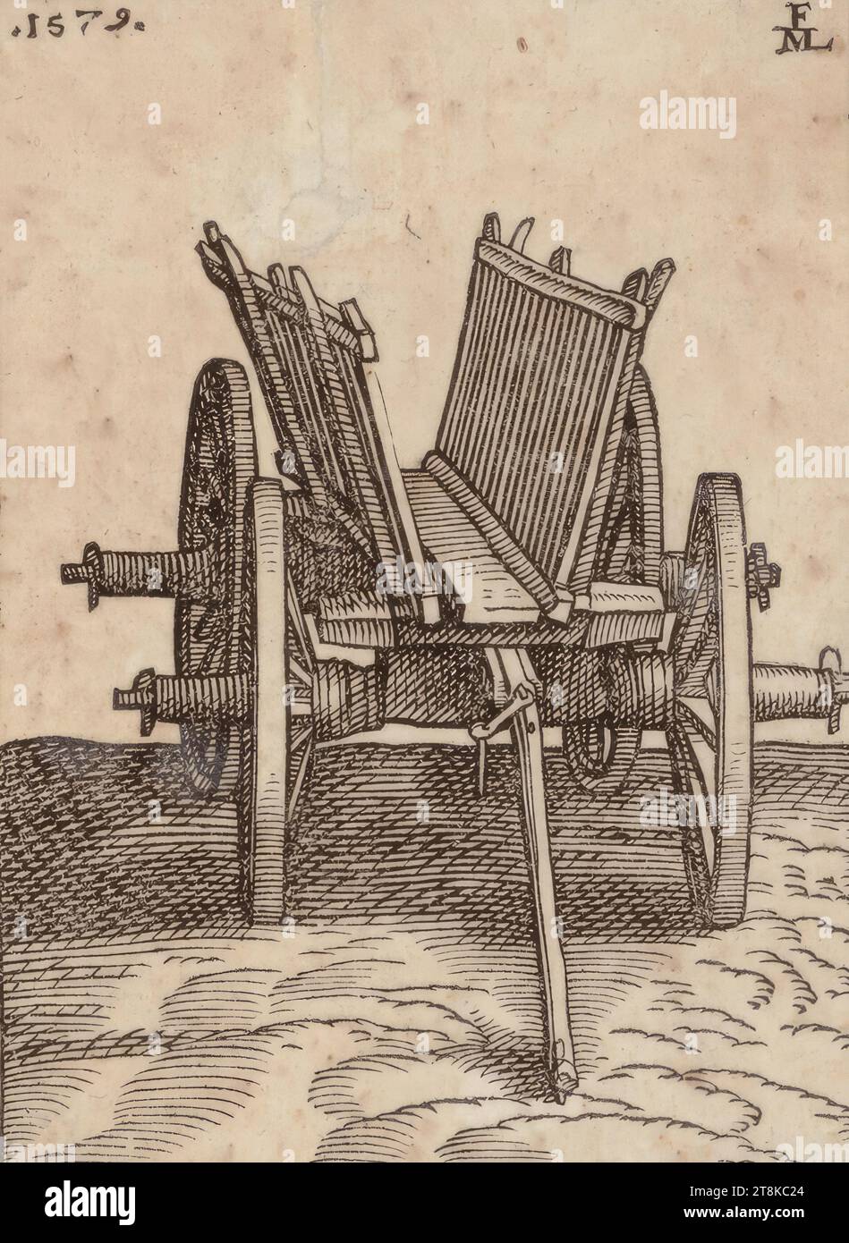 Un chariot à quatre roues, des figures bien travaillées et taillées Anno 1619, Melchior Lorch, Flensburg vers 1527 - après 1583 Copenhague, Rome ou Hambourg, 1579, estampe, gravure sur bois, feuille : 14,8 x 10,5 cm Banque D'Images