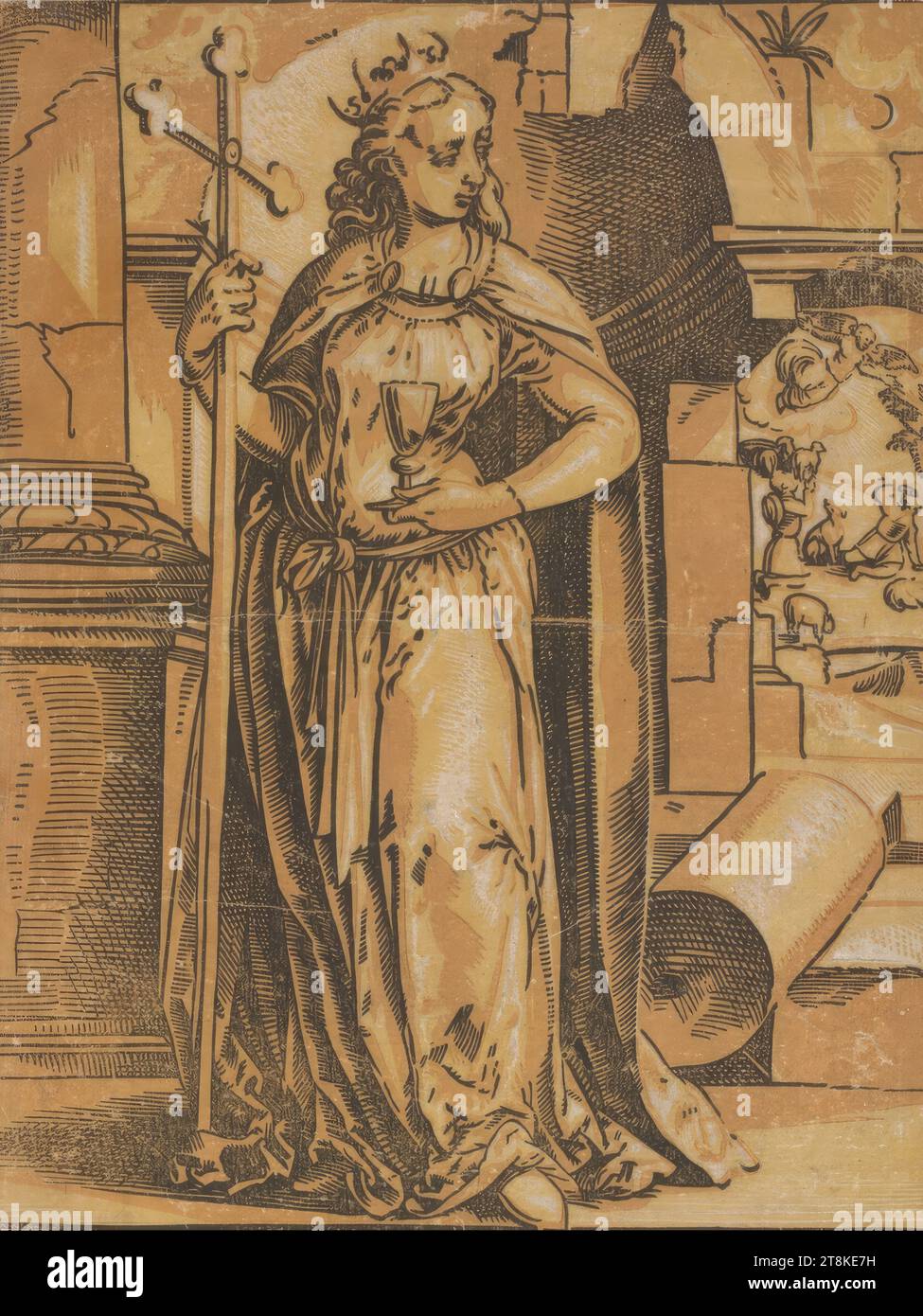 Ecclesia, Tobias Stimmer, Schaffhausen 1539 - 1584 Schaffhausen, 1572, imprimé, gravure sur bois clair-obscur en trois planches, jaune-brun et rouge-brun, 35 x 26,7 cm Banque D'Images