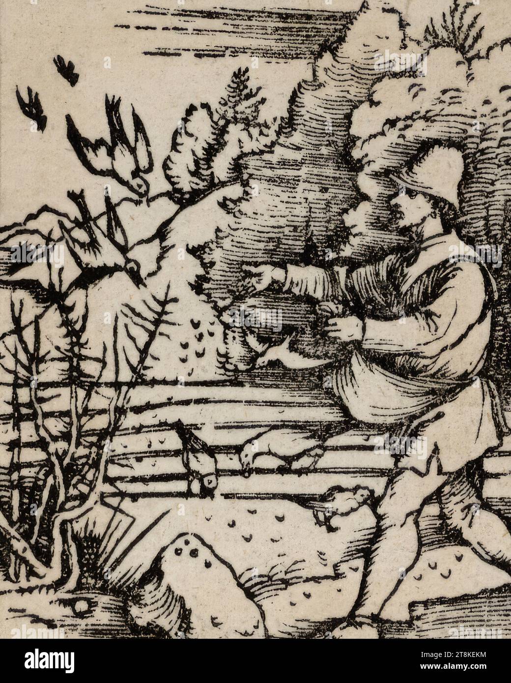 La parabole du Sower, livre de dévotion avec les évangiles du dimanche, Nuremberg : Hieronymus Höltzel, après 1510, Anonyme, après 1510, tirage, gravure sur bois, feuille : 6,6 × 5,4 cm Banque D'Images