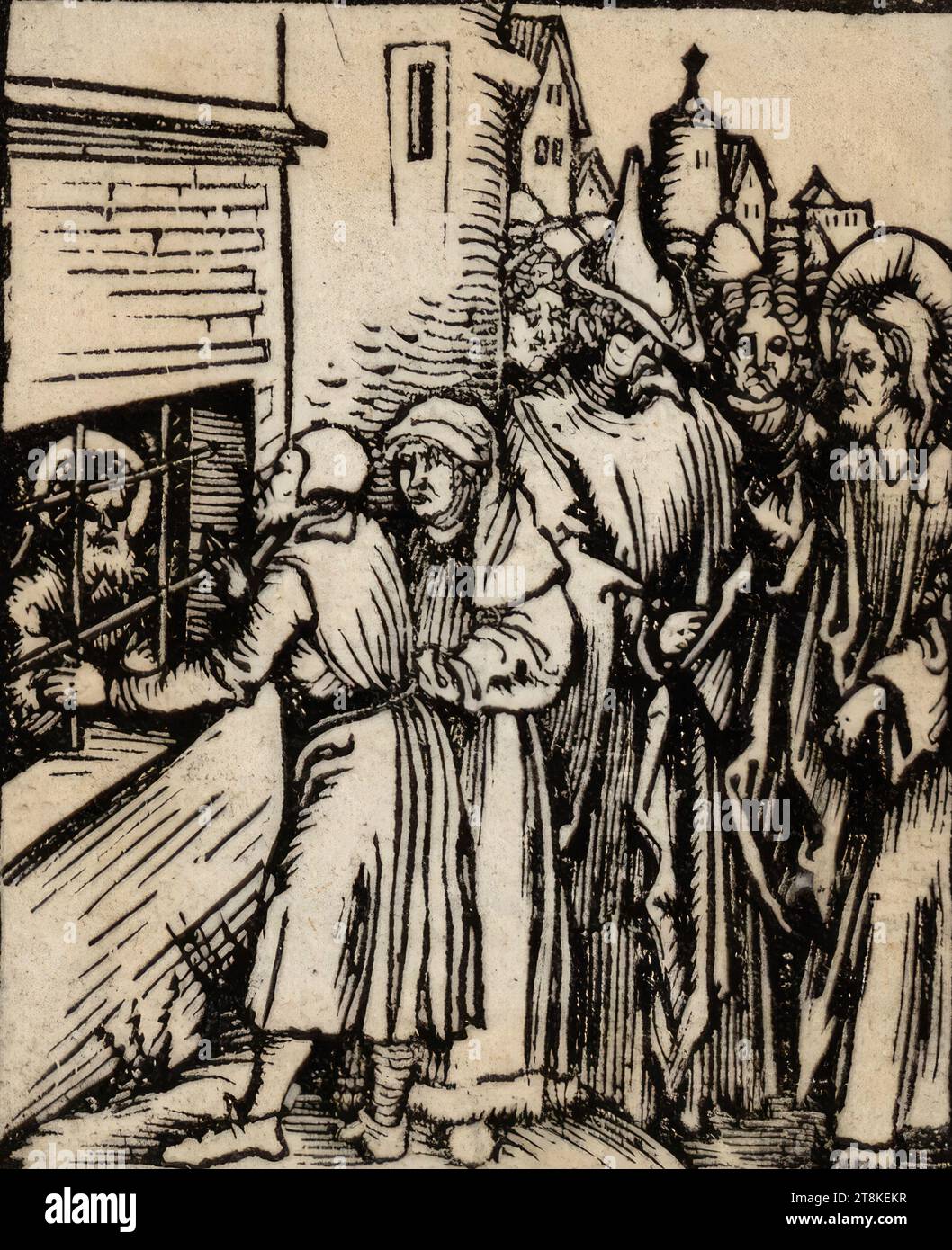 Christ envoie les disciples à Jean en prison, livre de dévotion avec les évangiles du dimanche, Nuremberg : Hieronymus Höltzel, après 1510, Anonyme, après 1510, tirage, gravure sur bois, feuille : 6,4 × 5,3 cm Banque D'Images