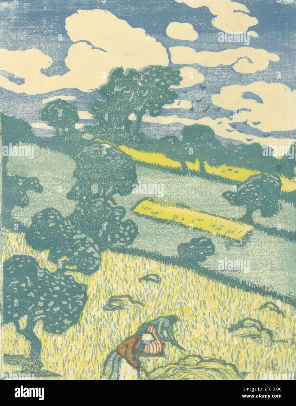 Fenaison, Emil Orlik, Prague 1870 - 1932 Berlin, vers 1902, impression, couleur gravure sur bois, 23,5 x 18 cm Banque D'Images