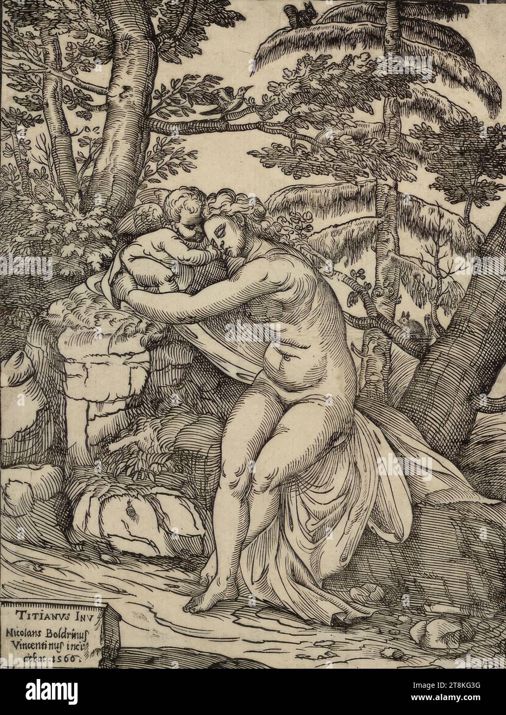 Vénus et Cupidon, Niccolò Boldrini, Italien, adulte 1540/1549, /1566 - 1566, 1566, impression, gravure sur bois Banque D'Images