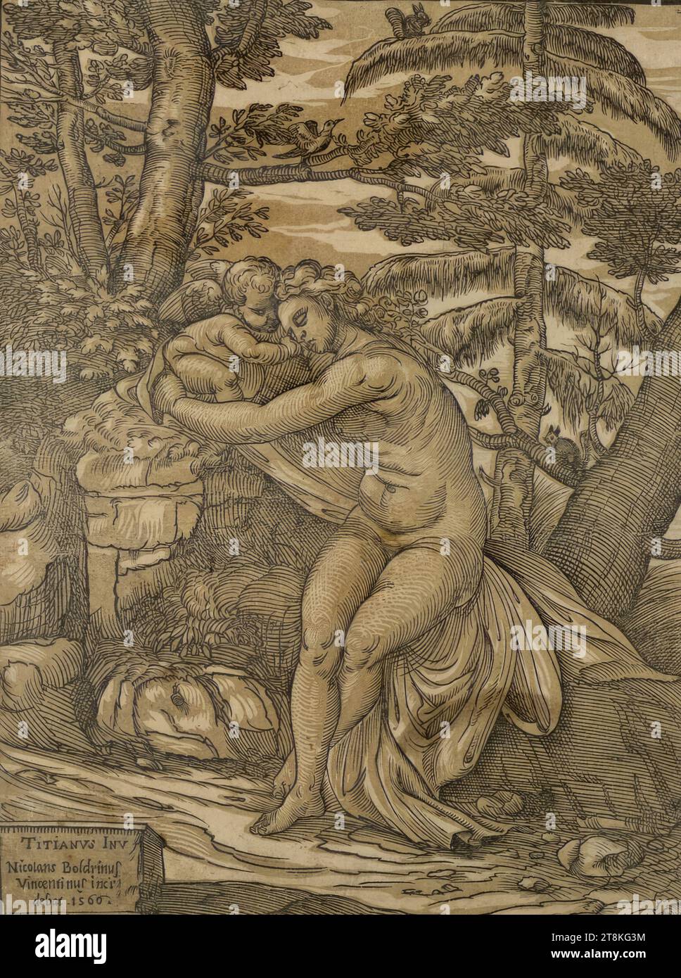 Vénus et Cupidon, Niccolò Boldrini, Italien, adulte 1540/1549, /1566 - 1566, 1566, impression, clair obscur gravure sur bois à partir de deux planches, feuille : 31,2 x 23,4 cm Banque D'Images