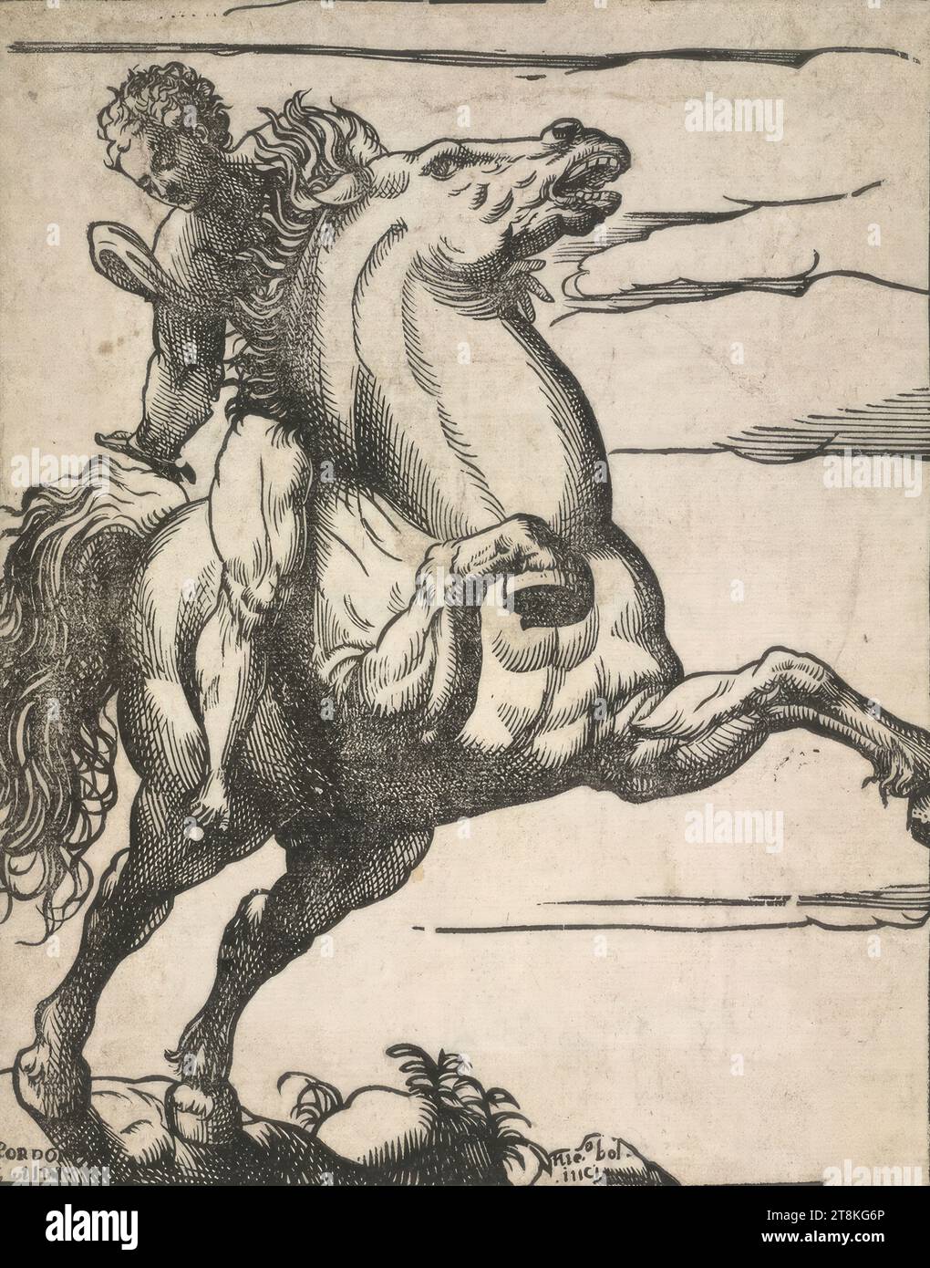 Le coureur, Niccolò Boldrini, Italie, adulte 1540/1549, /1566 - 1566, 2e tiers du 16e siècle, estampe, gravure sur bois, feuille : 23,2 x 19 cm Banque D'Images