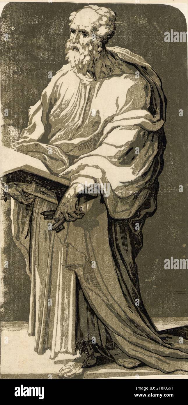 Saint Pierre, Domenico Beccafumi dit Mecarino, Cortine in Valdibiana Montaperti près de Sienne 1484 - 1551 Sienne, vers 1544-1547, impression, gravure sur bois clair-obscur de trois planches, feuille : 41 x 21,1 cm Banque D'Images