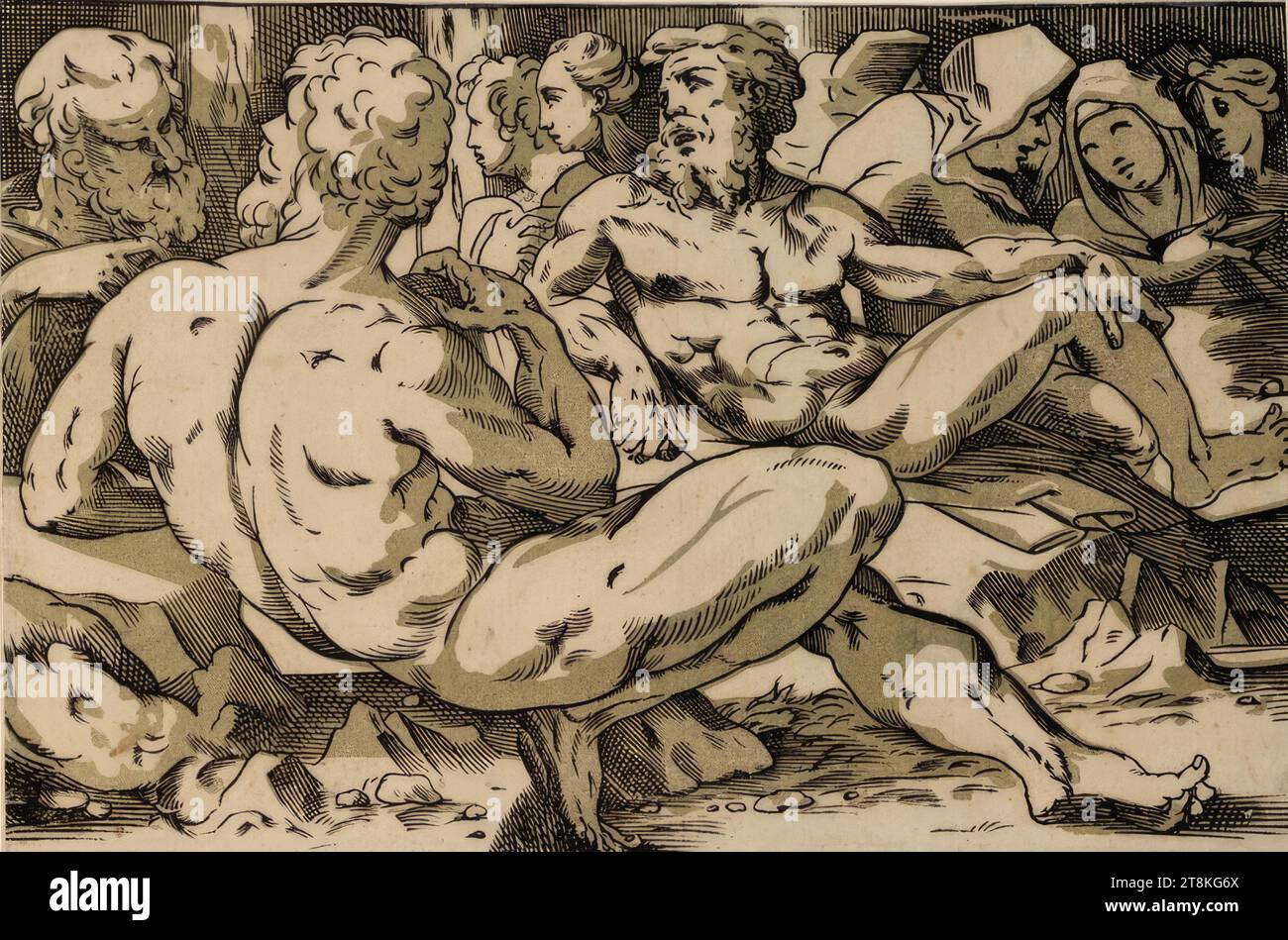 Groupe d'hommes et de femmes, Domenico Beccafumi appelé. Mecarino, Cortine in Valdibiana Montaperti près de Sienne 1484 - 1551 Sienne, vers 1545-1547, impression, gravure sur bois clair-obscur à partir de deux planches, feuille : 21,7 x 32,6 cm Banque D'Images